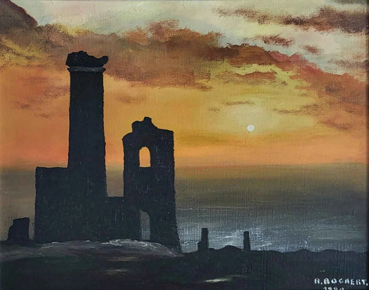 Peinture à l'huile. R. Bogaert- La vieille mine de Cornouailles1991