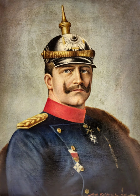 Tableau ancien huile Anton Keldenich (1874-1936) portrait empereur Guillaume II