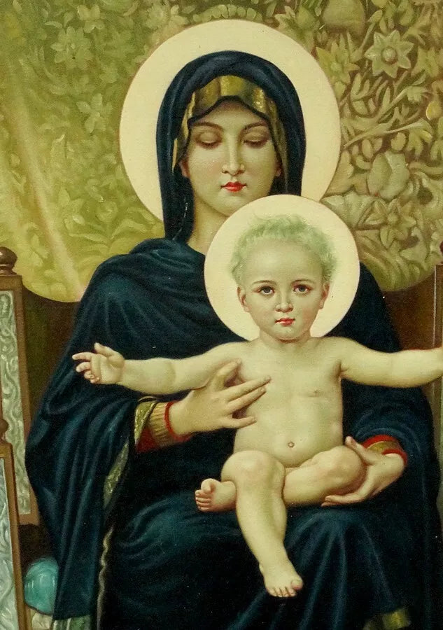 Peinture à l'huile Vierge à l'Enfant Jésus d'après Adolphe Bouguereau