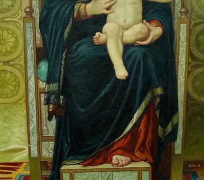 Peinture à l'huile Vierge à l'Enfant Jésus d'après Adolphe Bouguereau