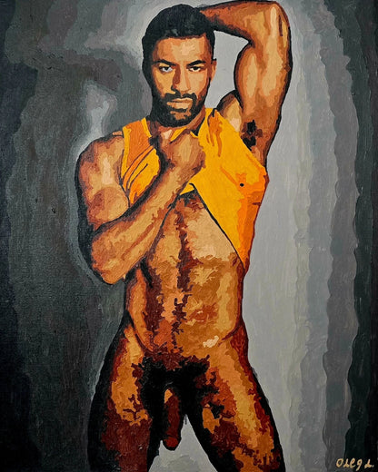 art-decoration-erotique-tableau-peinture-huile-toile-homme-nu-integrale-tbm-tshirt