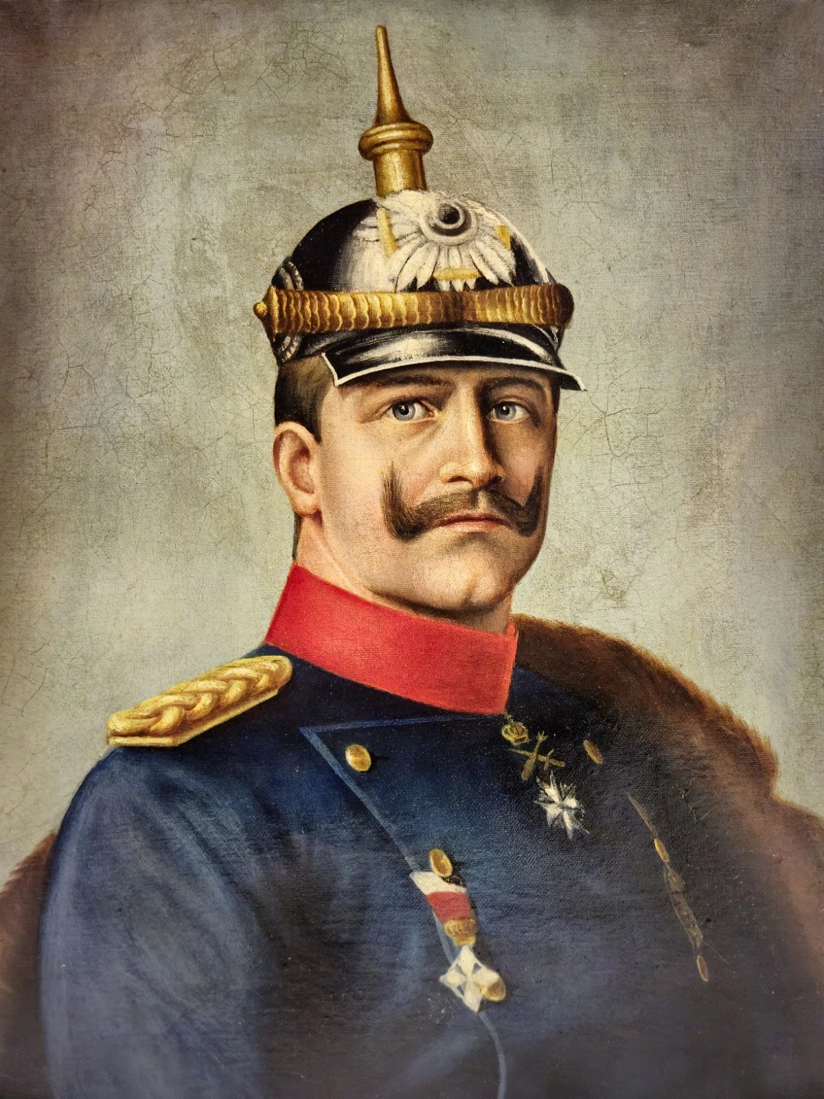 Tableau ancien huile Anton Keldenich (1874-1936) portrait empereur Guillaume II