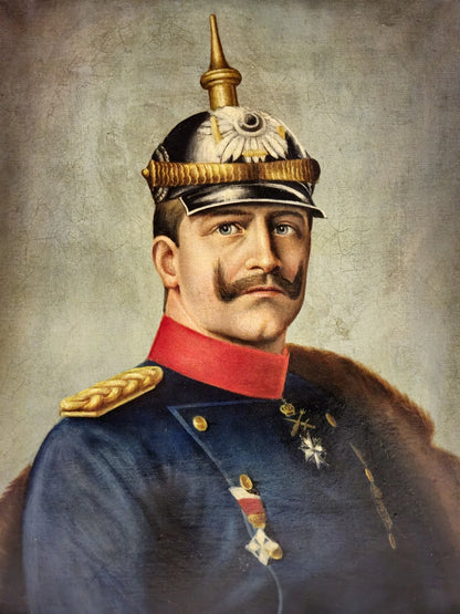 Tableau ancien huile Anton Keldenich (1874-1936) portrait empereur Guillaume II