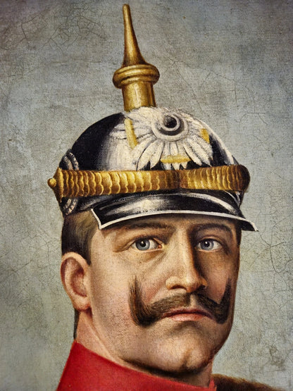 Tableau ancien huile Anton Keldenich (1874-1936) portrait empereur Guillaume II