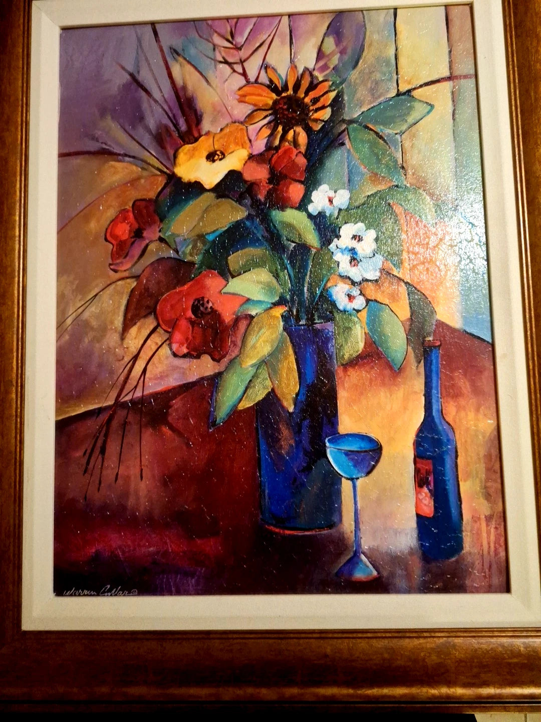 Tableau huile nature morte original artiste signé Warren Cullar 25x31"