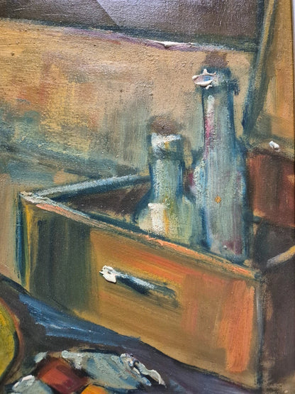 Tableau huile signé daté 1947 peinture moderne nature morte atelier