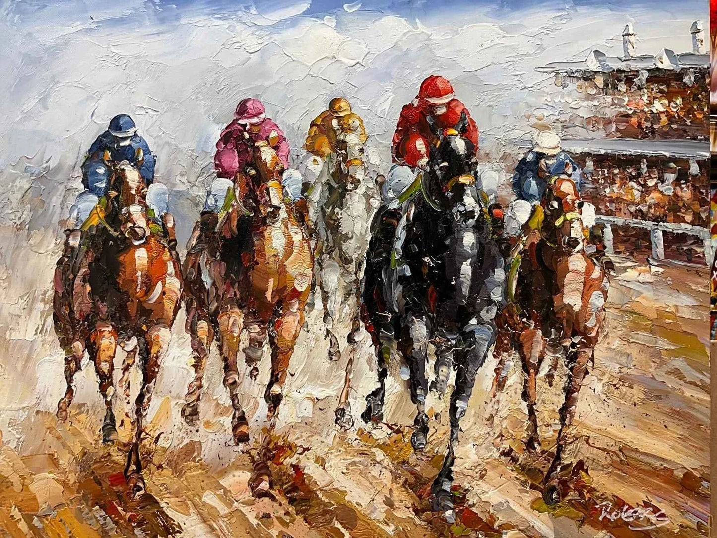 scéne course de chevaux galop huile sur toile