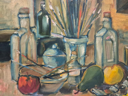 Tableau huile signé daté 1947 peinture moderne nature morte atelier