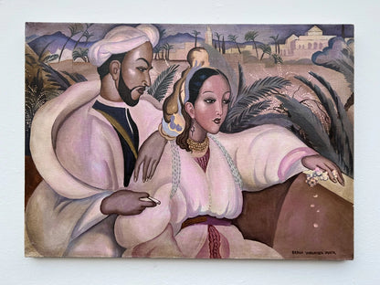 art-decoration-tableau-peinture-huile-toile-moderne-portrait-homme-femme-personnage-orientale-d'aprés Gerda Wegener