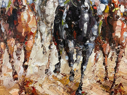 scéne course de chevaux galop huile sur toile