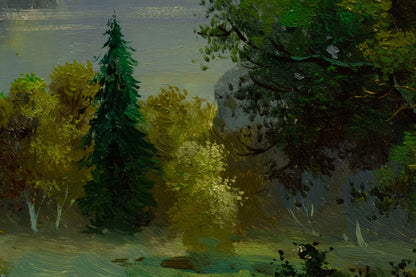 Tableau ancien, Vue sur l'île des femmes, copie d'après Josef Hofbauer (1948), huile