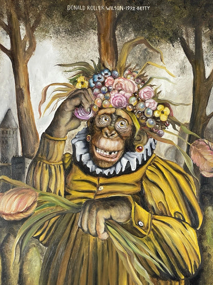 art surréaliste à la manière de Donald Roller Wilson (fait à la main) Huile sur bois