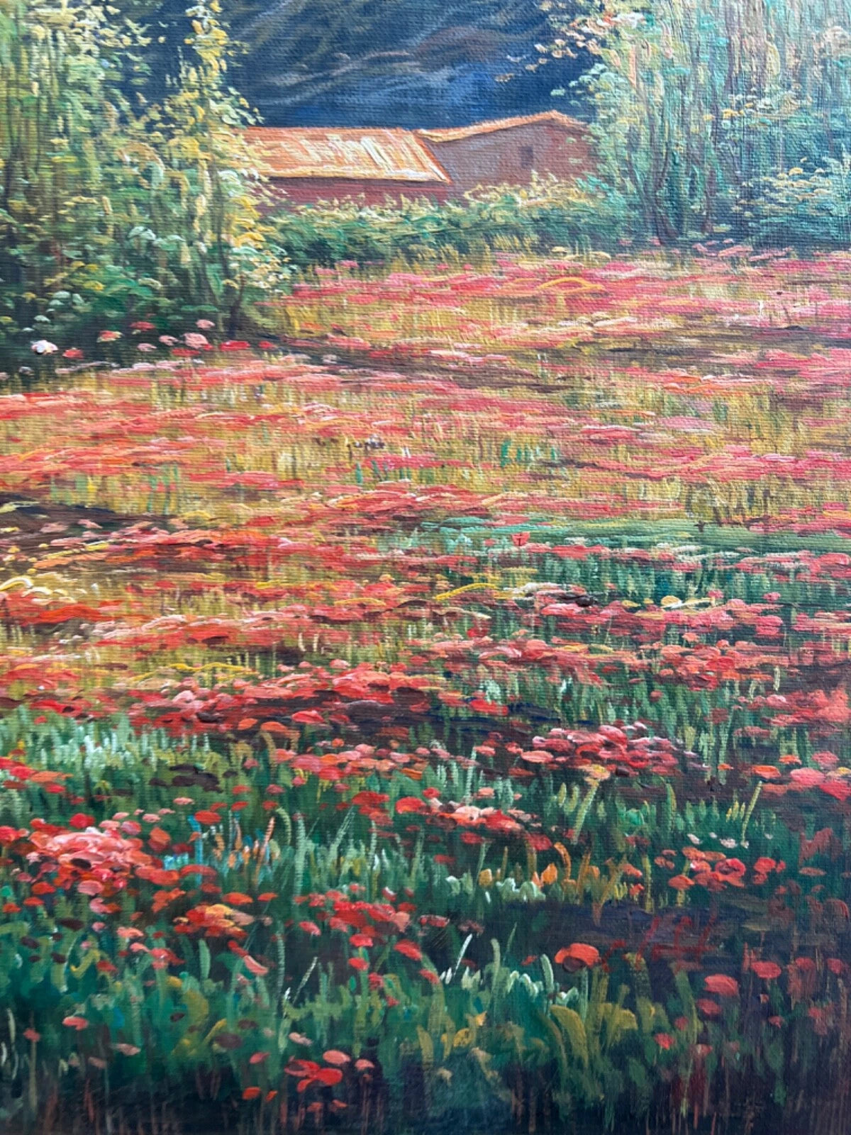 art-paysage-campagne-champ-fleurs-peinture-huile sur toile