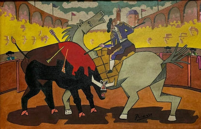 art-decoration-tableau-peinture-huile-toile-moderne-scene-corrida-picador