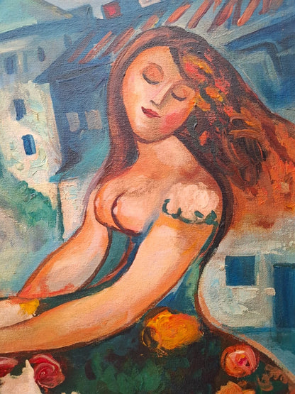 art-decoration-tableau-peinture-huile-toile-scene-personnages-d'après chagall