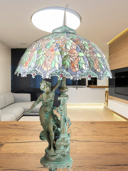 Lampe de reproduction antique en bronze femme Tiffany
