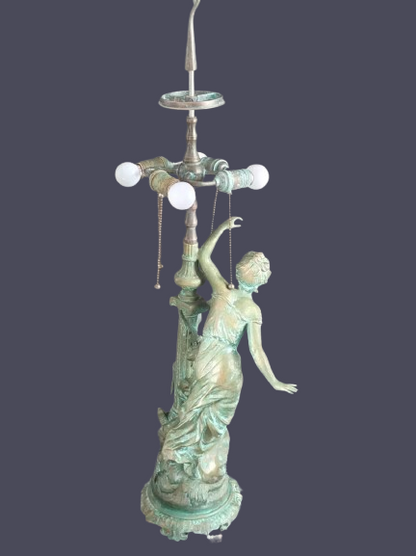 Lampe de reproduction antique en bronze femme Tiffany