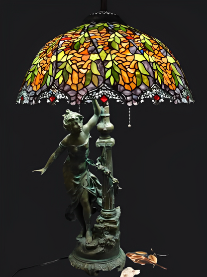 Lampe de reproduction antique en bronze femme Tiffany