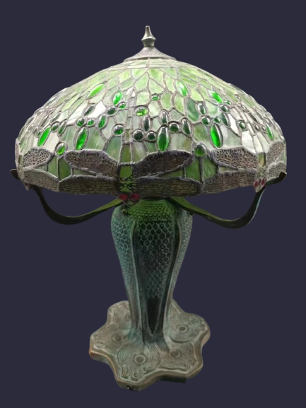 Lampe de reproduction antique pied en bronze Tiffany