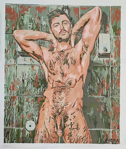 art-moderne-personnages-érotique-homme-nu-integrale-gay-peinture-huile-toile