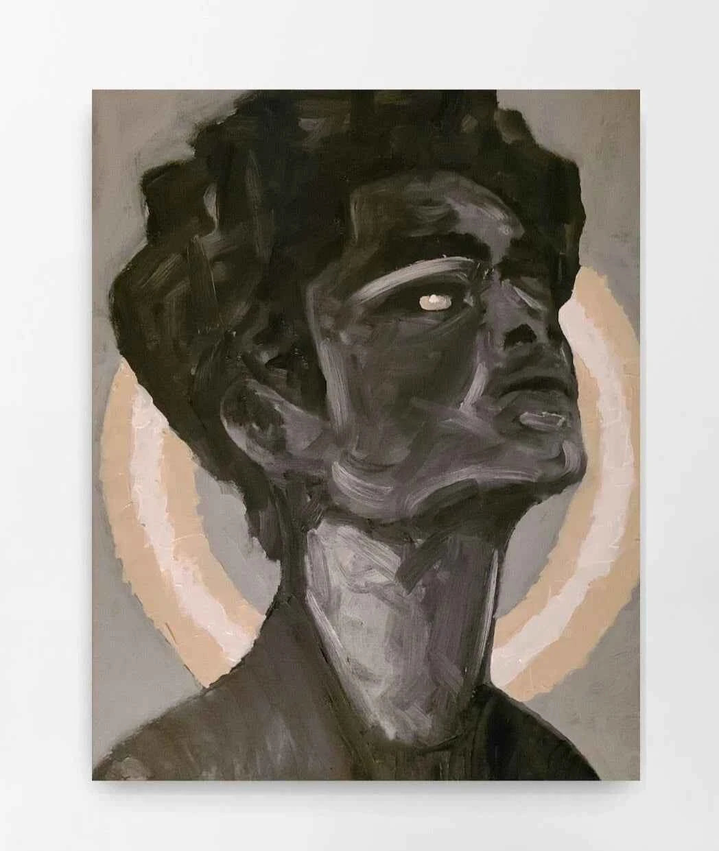 Alors que la lumière de la renommée s'estompe- portrait jeune homme-art moderne- huile sur toile