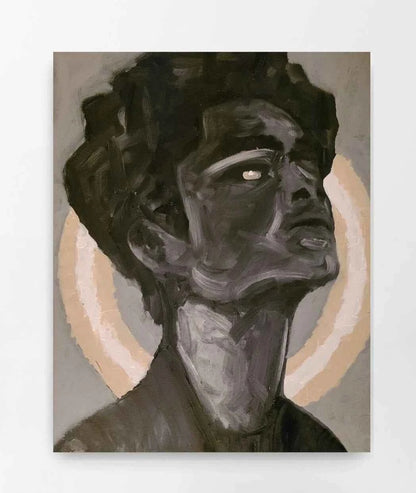 Alors que la lumière de la renommée s'estompe- portrait jeune homme-art moderne- huile sur toile