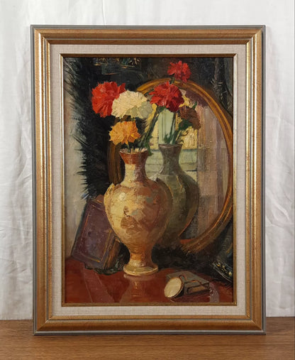 art-nature-morte-floral-fleur-oeillets-peinture huile toile