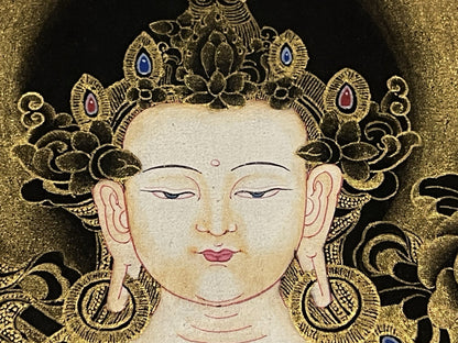 Rare tableau thangka tibétain peint à la main Avalokitshvera Om yoga Chenrezig