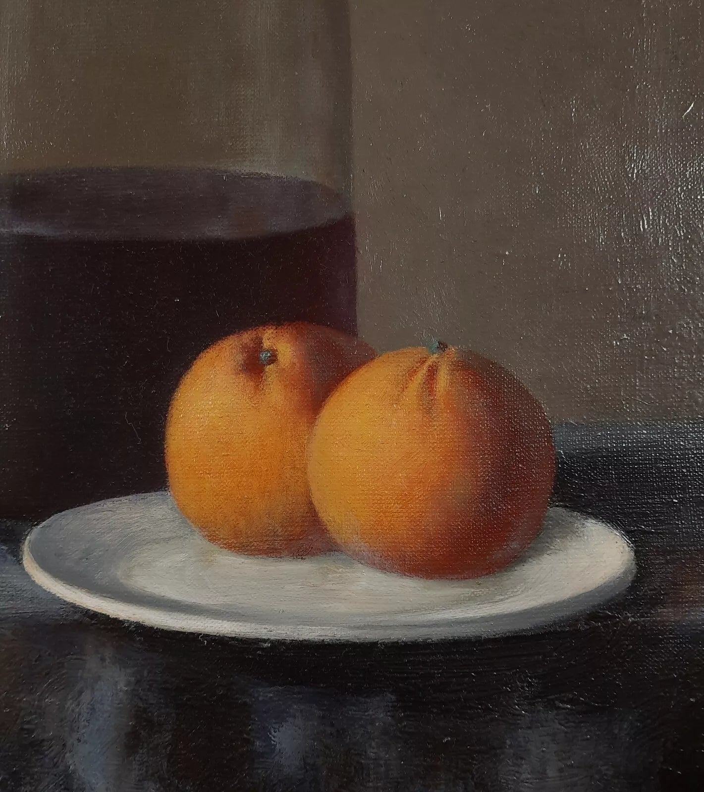 art-nature-morte-fruit-orange-vin-peinture-huile-toile