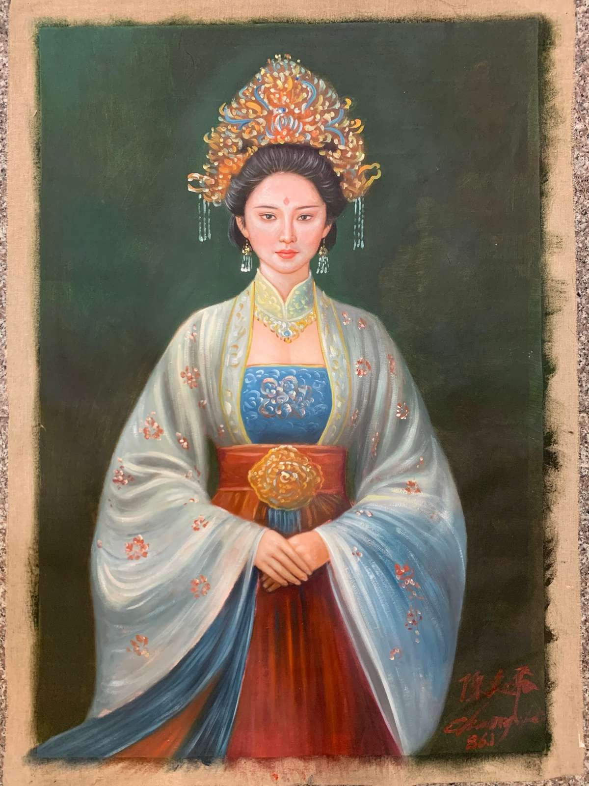 Portrait-traditionel-Peinture à l'huile sur toile "Beauté classique" peinte à la main chinoise par Chen Yifei