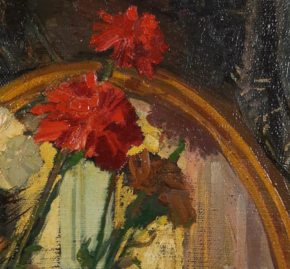 art-nature-morte-floral-fleur-oeillets-peinture huile toile