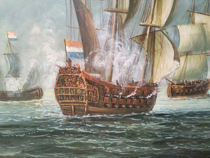 art-peinture-bataille-navale-navire-bateaux-voiles-huile-toile