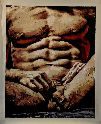 art-érotique-gay-male-peinture-huile sur toile-originale-homme-nu-intégrale