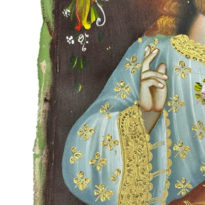 Peinture à l'huile originale école Cusco Pérou Sacré-Cœur de Jésus