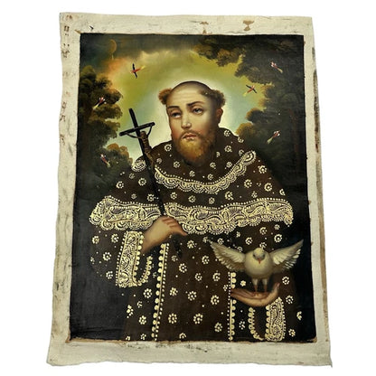 Peinture à l'huile originale école Cusco Pérou San Francisco de Asis