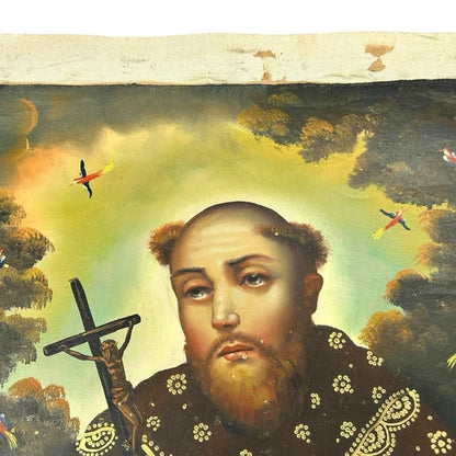 Peinture à l'huile originale école Cusco Pérou San Francisco de Asis