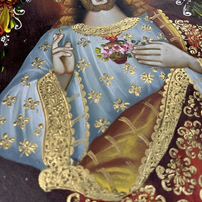 Peinture à l'huile originale école Cusco Pérou Sacré-Cœur de Jésus