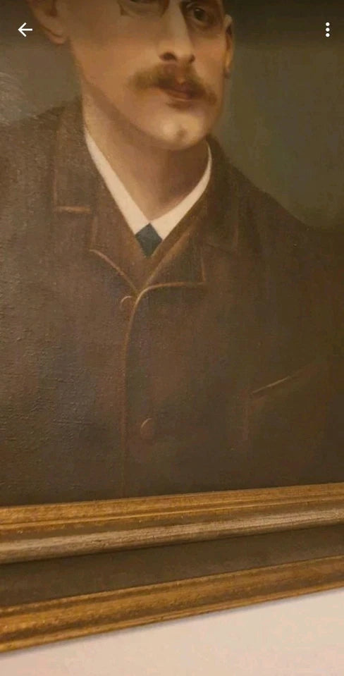 Portrait homme lunettes Belle peinture à l'huile sur toile antique vers 1890