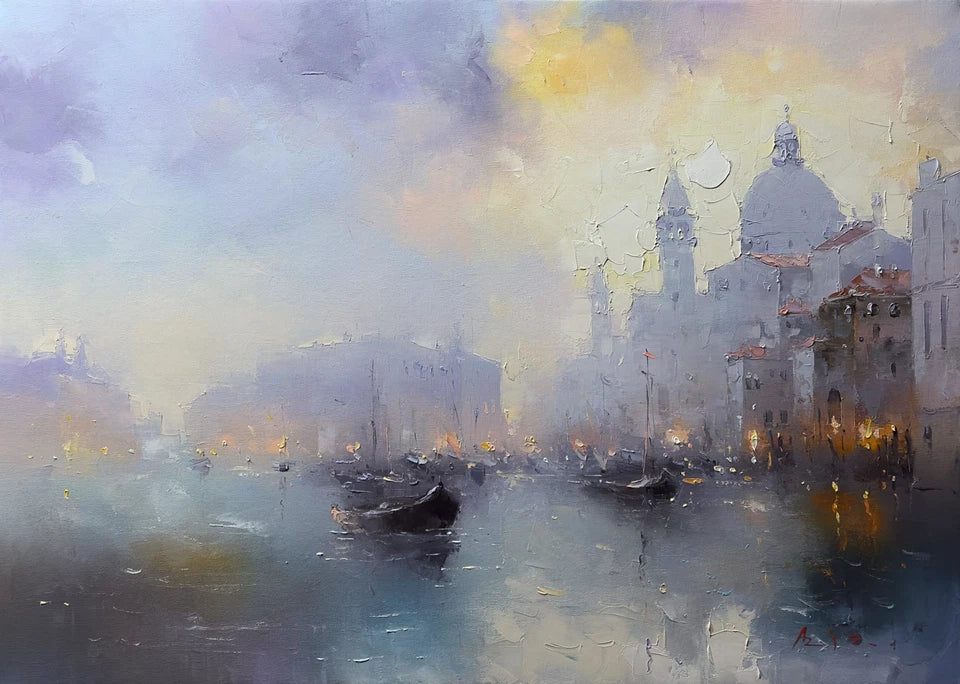 art-decoration-tableau-peinture-huile-toile-paysage-marin-Venise-canal