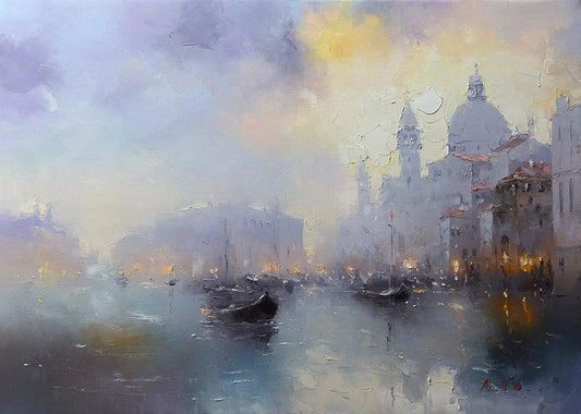 art-decoration-tableau-peinture-huile-toile-paysage-marin-Venise-canal