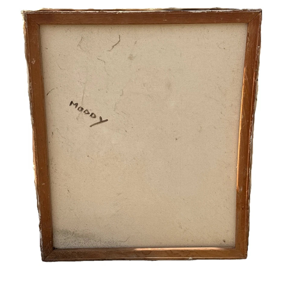 Tableau ancien huile sur toile milieu de siècle-femme-café-art-moderne