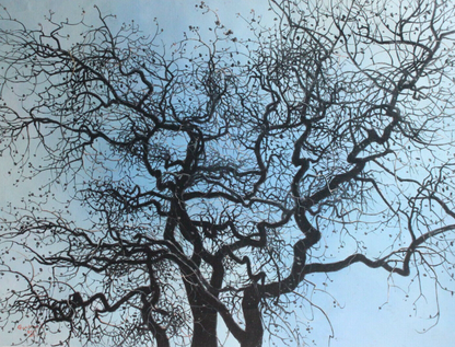 Paysage d'art peinture originale à l'huile sur toile arbre peint signé