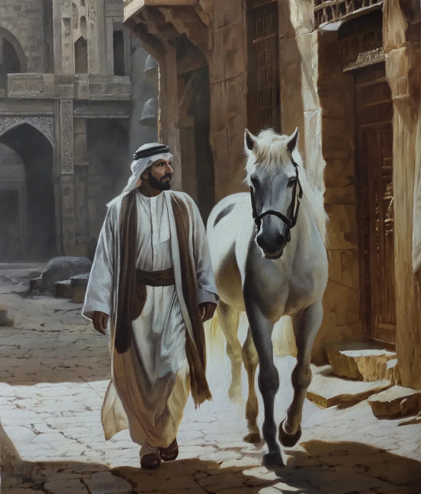 portrait cavalier arabe homme originale peinture orientaliste  huile sur toile