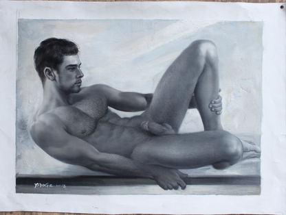 Art peinture originale huile sur toile portrait homme nu noir et blanc