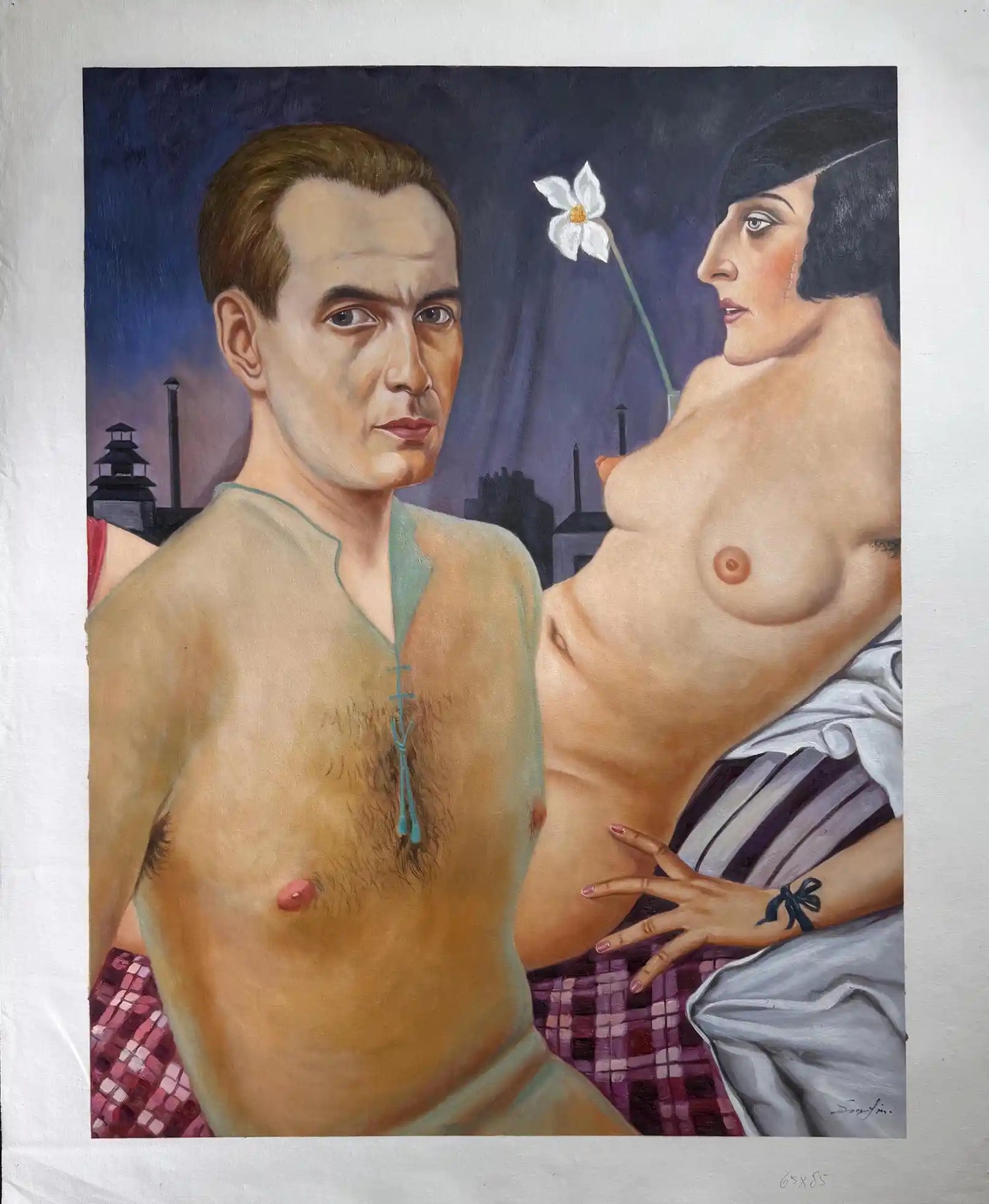 art-portrait homme avec son model-peinture-huile sur toile