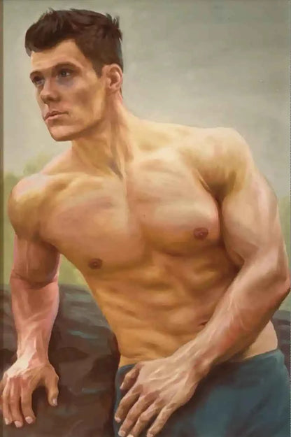art-érotique-gay-peinture-huile sur carton-originale-homme-nu-