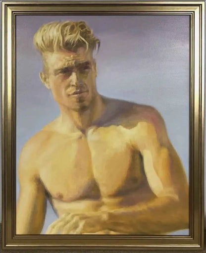 art-érotique-gay-peinture-huile sur carton-originale-homme-nu-