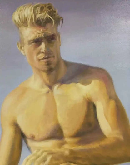 art-érotique-gay-peinture-huile sur carton-originale-homme-nu-