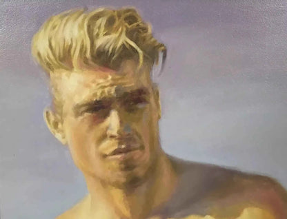 art-érotique-gay-peinture-huile sur carton-originale-homme-nu-