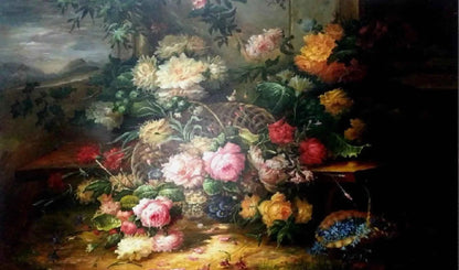 nature-morte-Still Life Flowers Master Quality 48x72" Stunning Hand Painted Oil on Canvas (shipped to USA only)